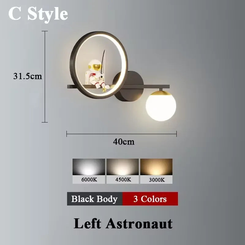 applique murale led créative lune astronaute décoration pour enfant