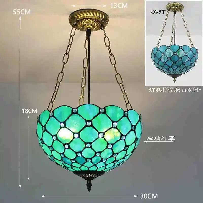 lustre en verre teinté style tiffany pour décoration intérieure suspendue
