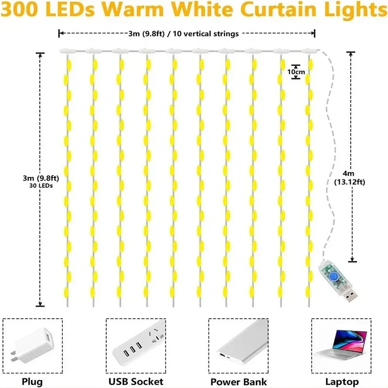 guirlande lumineuse rideau led usb pour décorations festives et célébrations