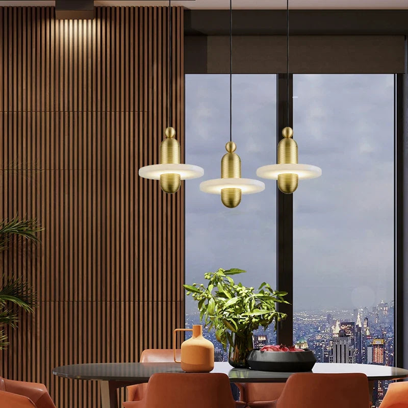 Suspension design led en marbre et aluminium avec cordon réglable