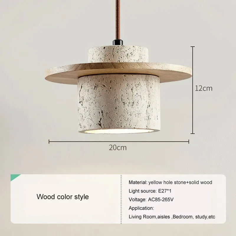 suspension led style minimaliste japonais en noyer et travertin