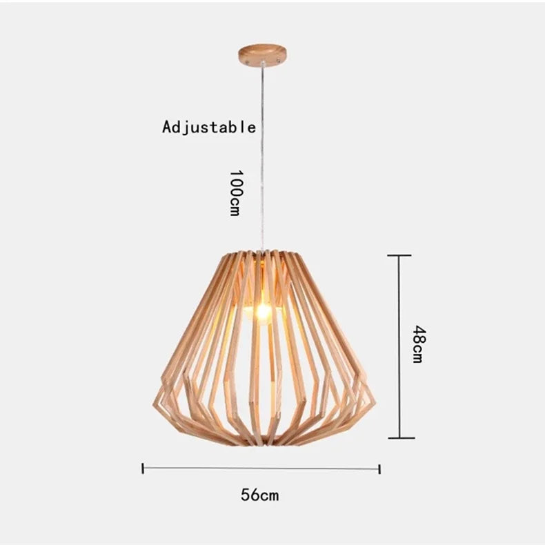 Nordic Wooden Cage Chandelier For Living Room Dining Study Modern Solid Wood Art Led Lamp Indoor Lighting Home Decor