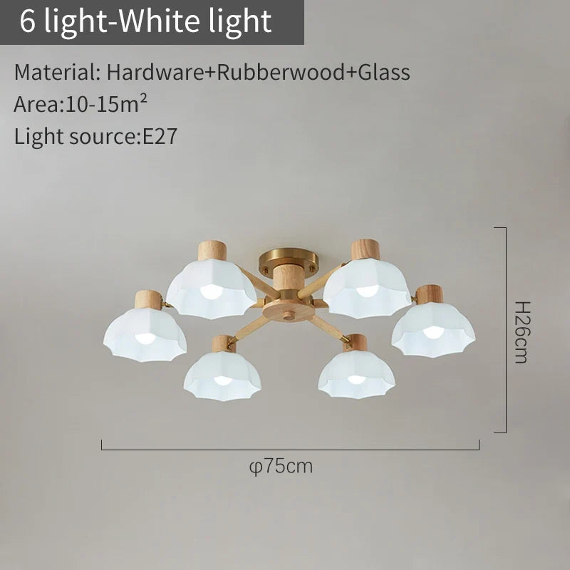 Plafonniers nordiques en bois de caoutchouc avec lampadaires en verre pour salon moderne blanc chaud lumière froide Lustres chambre lampara