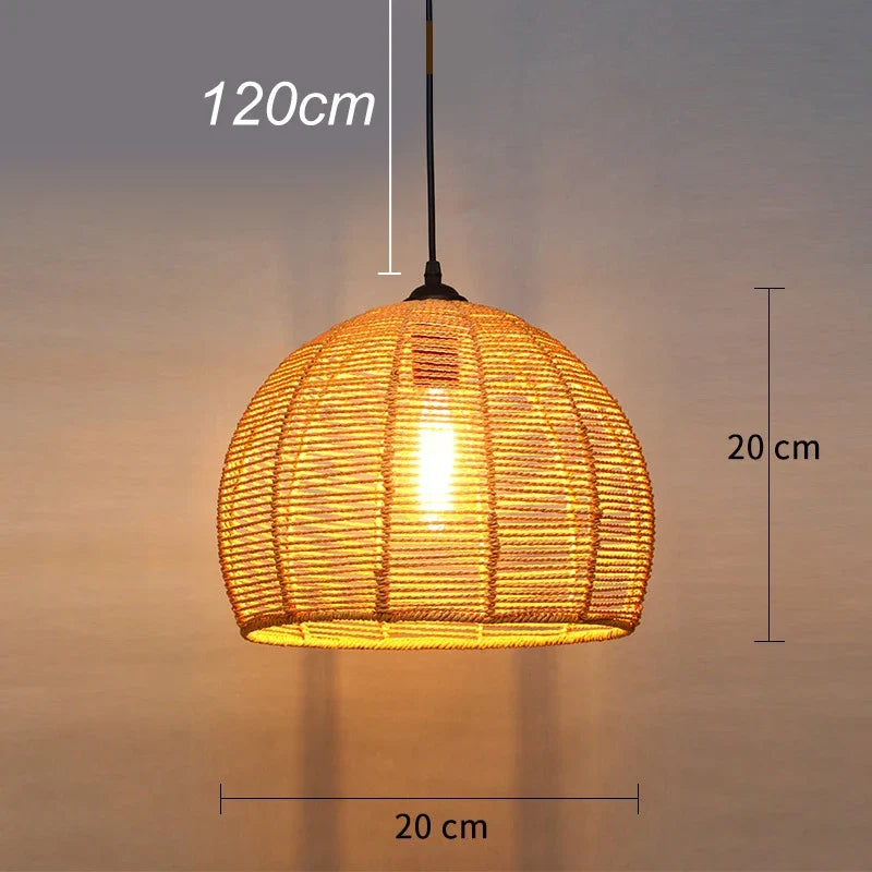 suspension en sisal vintage avec éclairage créatif et tissage élégant
