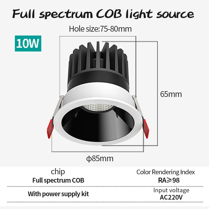 LED downlight embedded ceiling light, cool white/warm white AC220V 3 kinds of dimming colors 5W 7W 10W home eye protection light