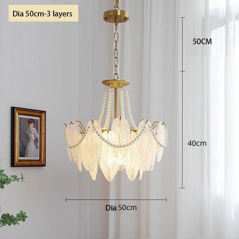 plafonnier de luxe en verre et plumes pour un éclairage décoratif intérieur