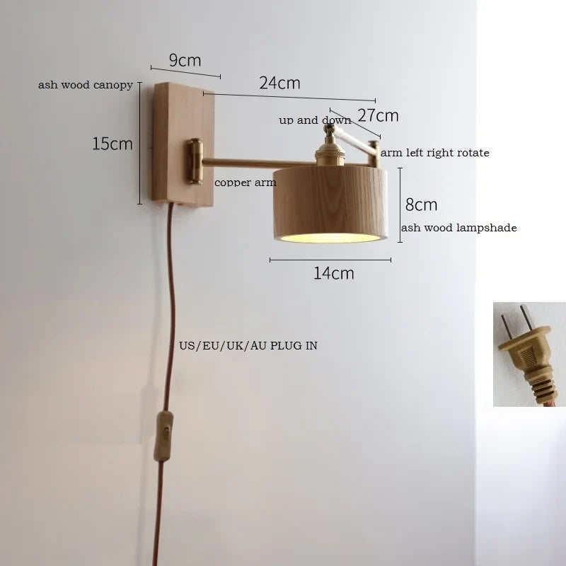Applique murale LED en bois de frêne et de noyer