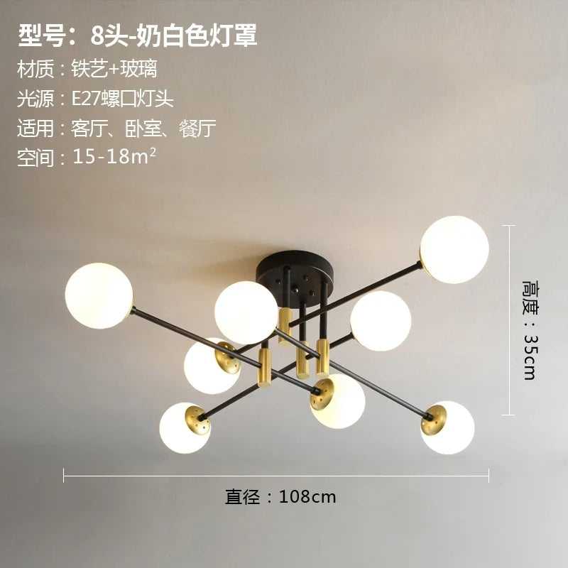 lustre nordique moderne led avec boules de verre