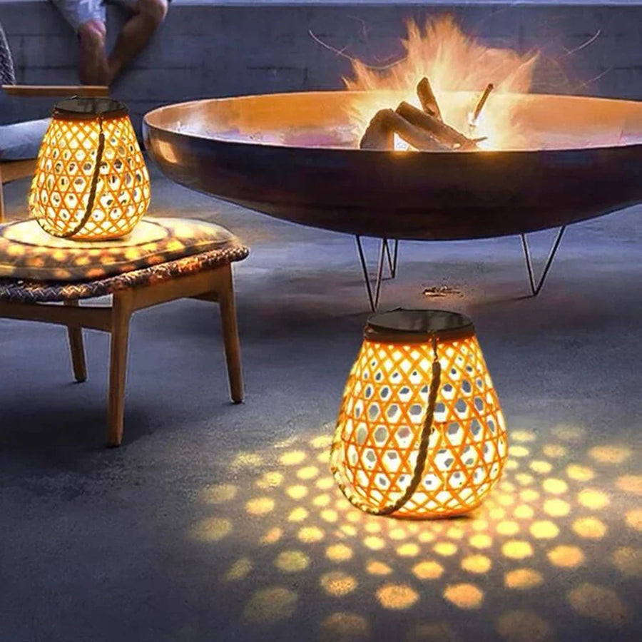 lanterne solaire étanche haute luminosité décoration jardin tissée bambou