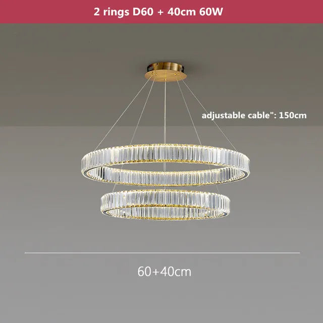 lustre moderne en cristal rond à led avec intensité variable