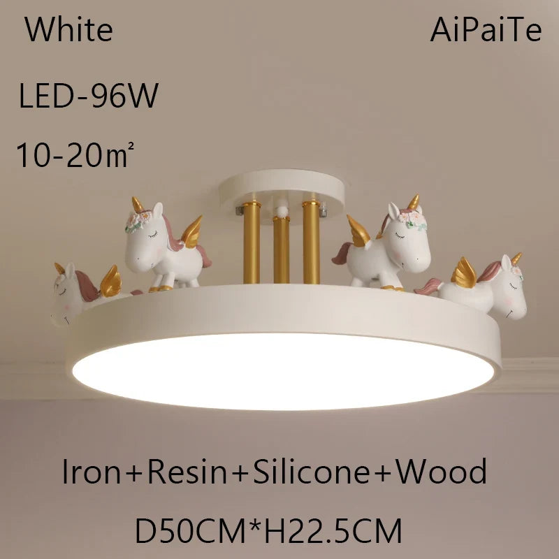 BOSSEN Scandinavian LED Children's Room Ceiling Pendant Light, Pink/Blue Unicorn for Living Room, Bedroom Home Decoration.