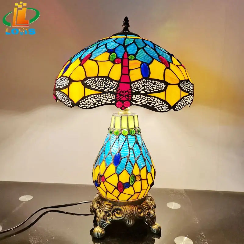 lampe de table libellule style américain rétro décoratif en verre