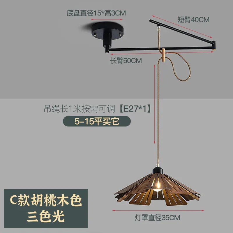 Minimalist Wooden Dining Table, Movable Pendant Light, LED Nordic Bar Counter, Living Room, Bedroom, Study, Pendant Light