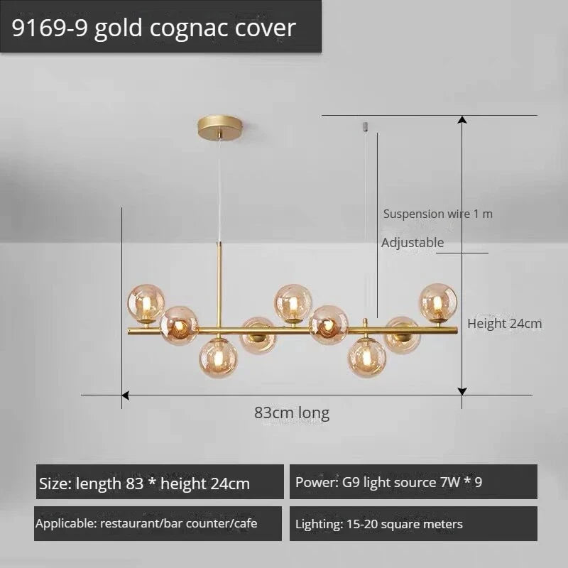lustre long moderne en boule de verre abat-jour suspendu décoration led