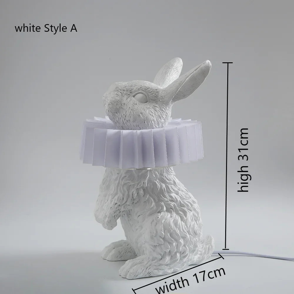 lampe de table créative en résine avec écharpe de lapin décorative