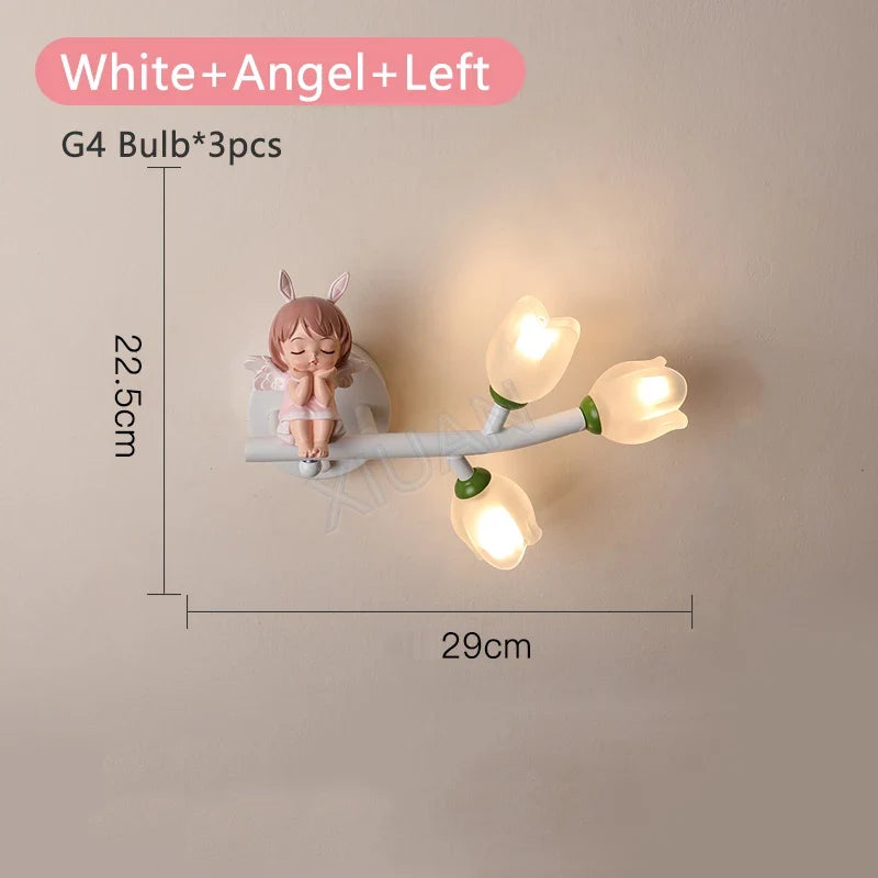 applique murale fille lapin g4 led fleur
