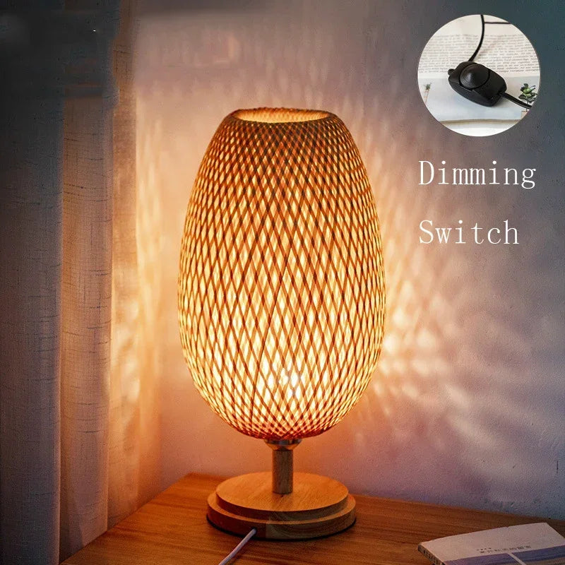 lampe de bureau vintage en bambou artisanale en bois naturel