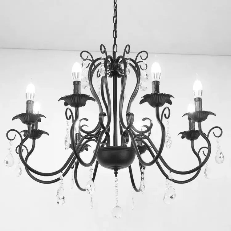 lampe à bougie en fer et cristal de luxe pour décoration intérieure