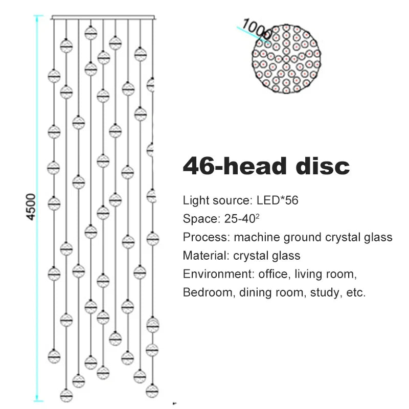 lustre en cristal moderne avec boule tournante led suspendue