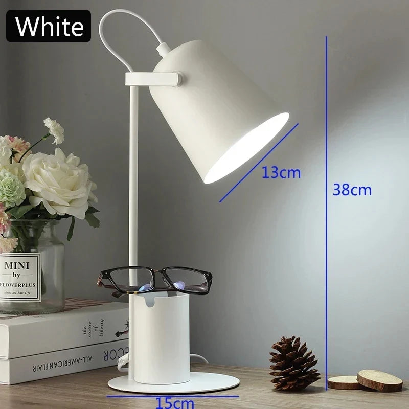 lampe de table led réglable style nordique avec porte-stylo protection yeux
