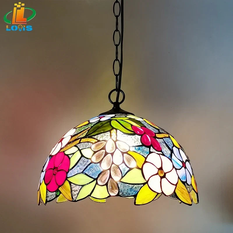 lustre floral en goutte style tiffany éclairage led pour café et restaurant