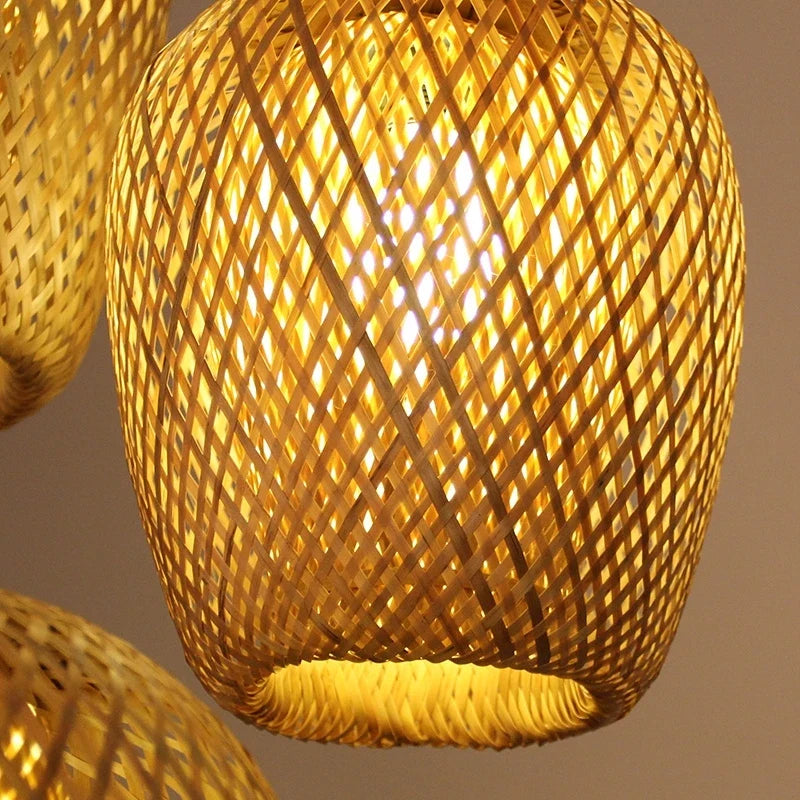 Suspension en bambou tissé à la main rétro salle à manger lanterne lustre E27 jardin maison chambre luminaires décoratifs suspension