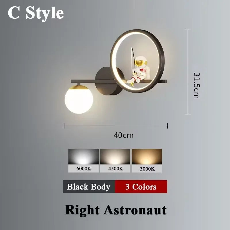 applique murale led créative lune astronaute décoration pour enfant