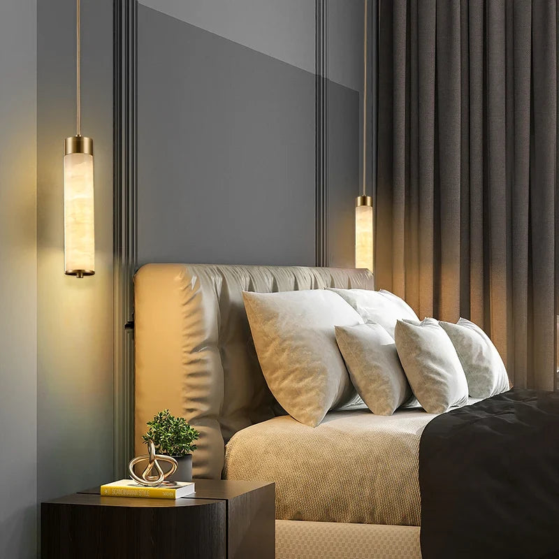 suspension LED en marbre et laiton avec cordon réglable