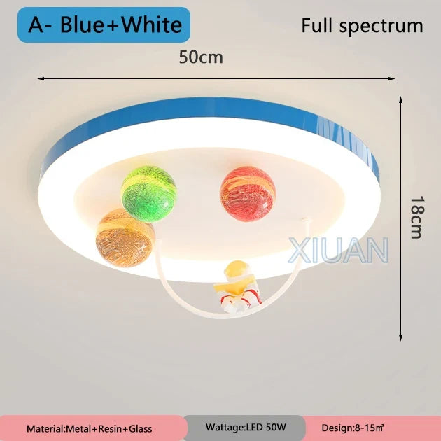 Creative Colorful Glass Ceiling Chandelier Light Planet Astronaut Ceiling Lamps Pink Blue Chrome 220V Children's Bedroom Lamps
