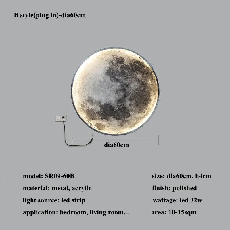 applique murale moderne en forme de lune éclairage décoratif 3D