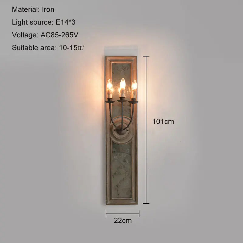 applique murale rétro américaine en bois et vieux fer avec miroir