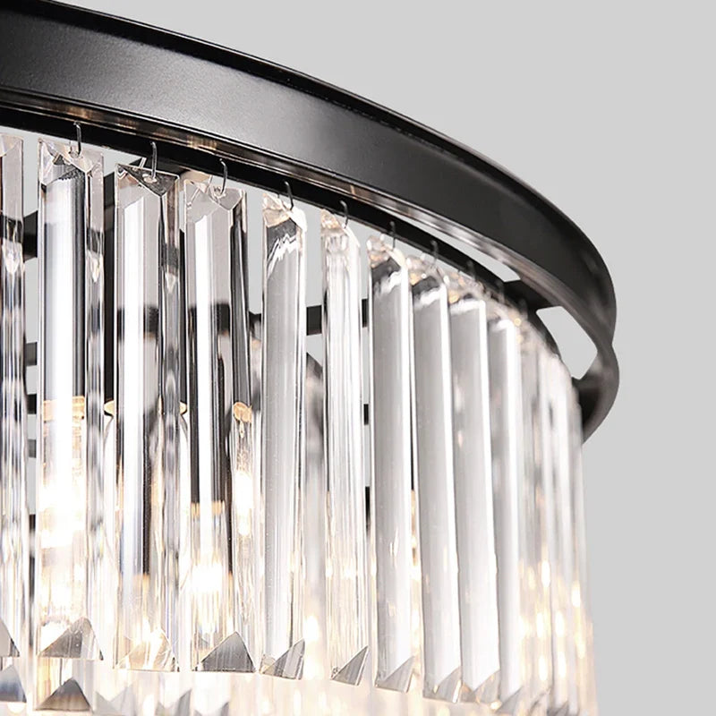 lustre rond en cristal de luxe avec lampes dorées