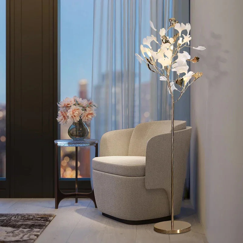 lampadaire moderne nordique led en forme de fleur de ginkgo