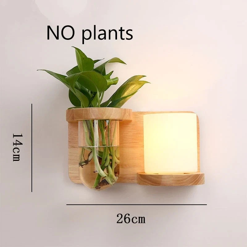 applique murale led en bois avec pot de plante nordique