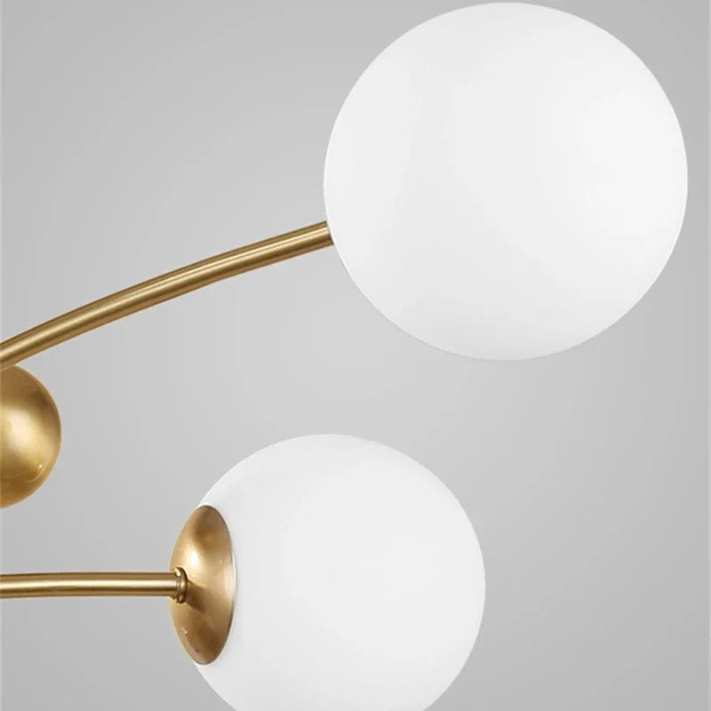 Nordic 5 Heads Copper Chandelier For Living Room Bedroom Hotel Rotatable Arms Milky White Lampshade G9 LED Lighting Fixtures