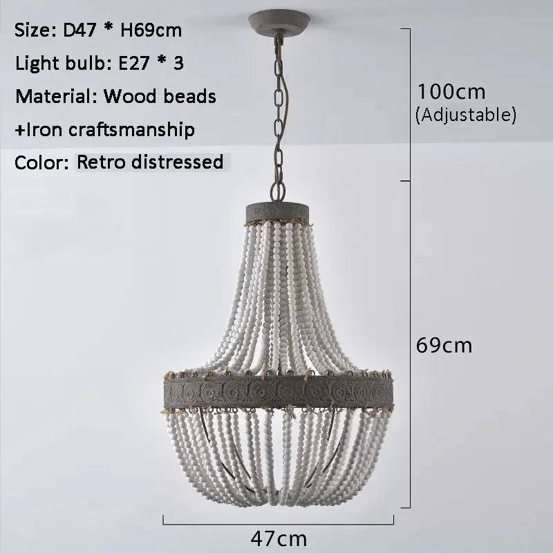 lustre vintage en bois perle style campagne américaine