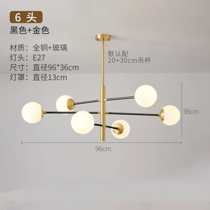 lustre nordique en verre et cuivre design moderne