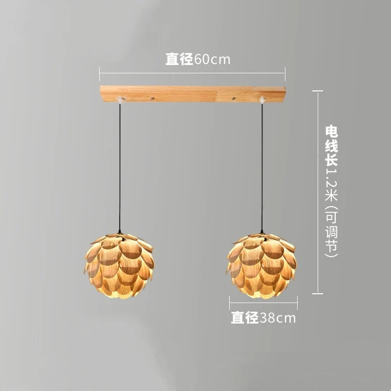 lustre créatif en bambou forme fruits de pin éclairage nordique led
