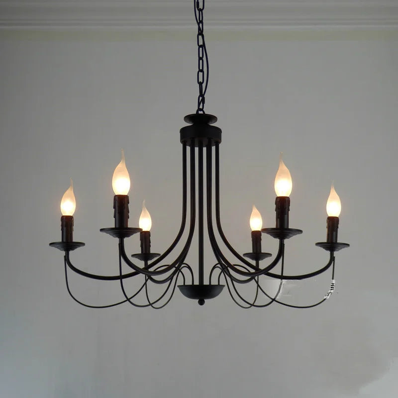 lustre vintage en fer forgé avec bougie et métal noir