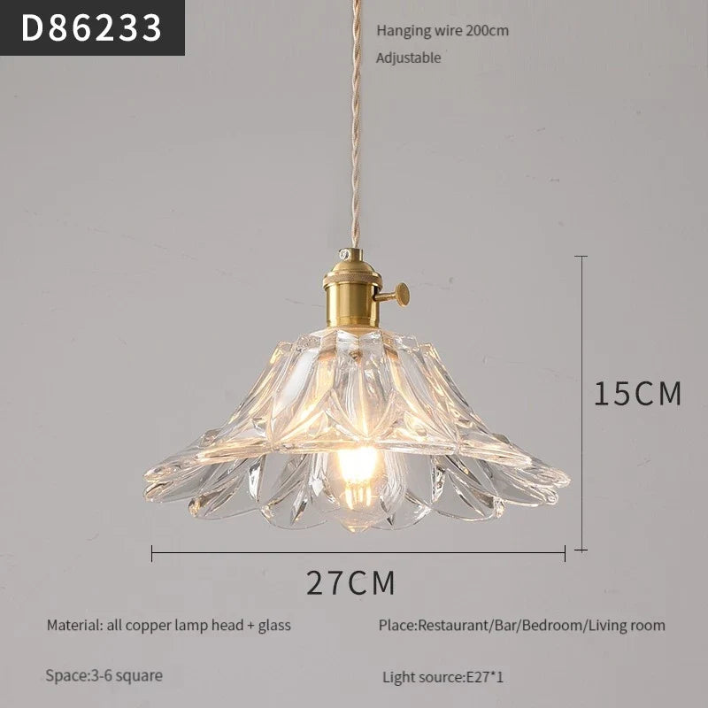 suspension moderne en laiton avec abat-jour rustique en verre de noyer