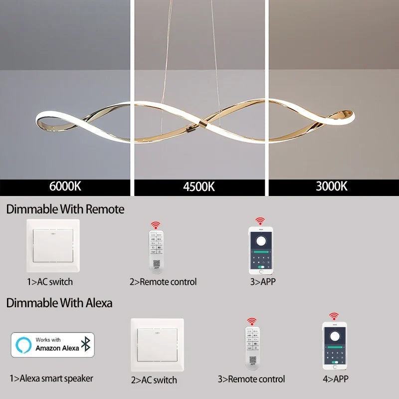 lustre led moderne suspendu avec éclairage et télécommande