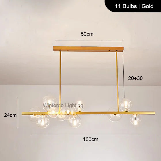 Lustre LED design doré rond à boules en verre