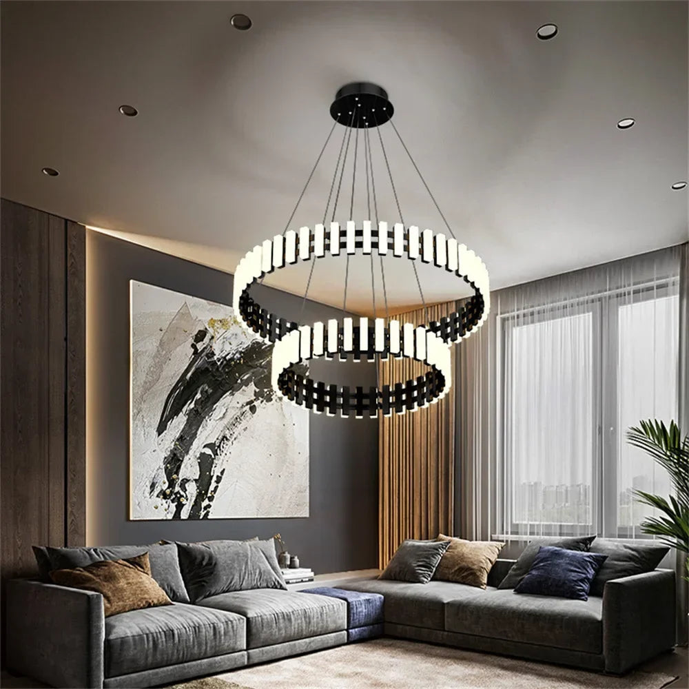 Modern Black and White Chandelier Living Room Decoration Piano Chandelier Luminaire Suspension Restaurant Hanging Light