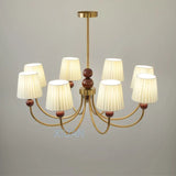 lustre led vintage américain en tissu plissé et bois wabi-sabi