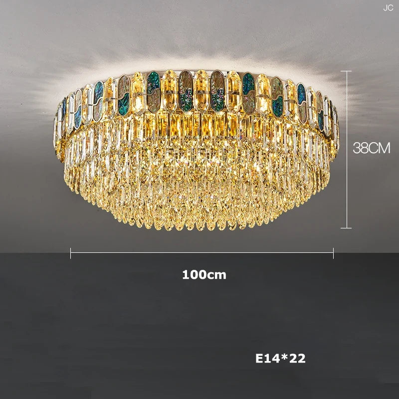 plafonnier led art déco en cristal doré et acier inoxydable