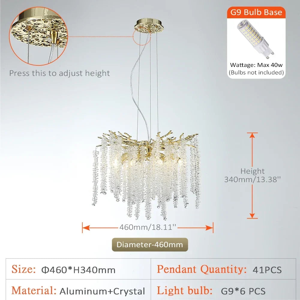 lustre à pampilles en cristal pour éclairage intérieur à LED