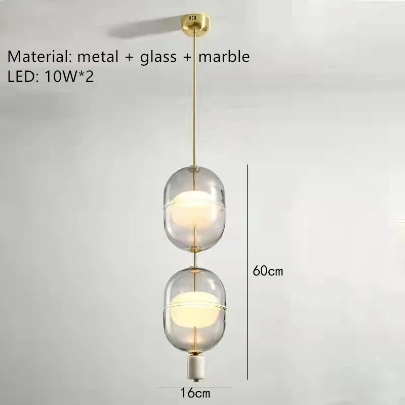 suspension en verre nordique avec plafonnier en marbre et métal