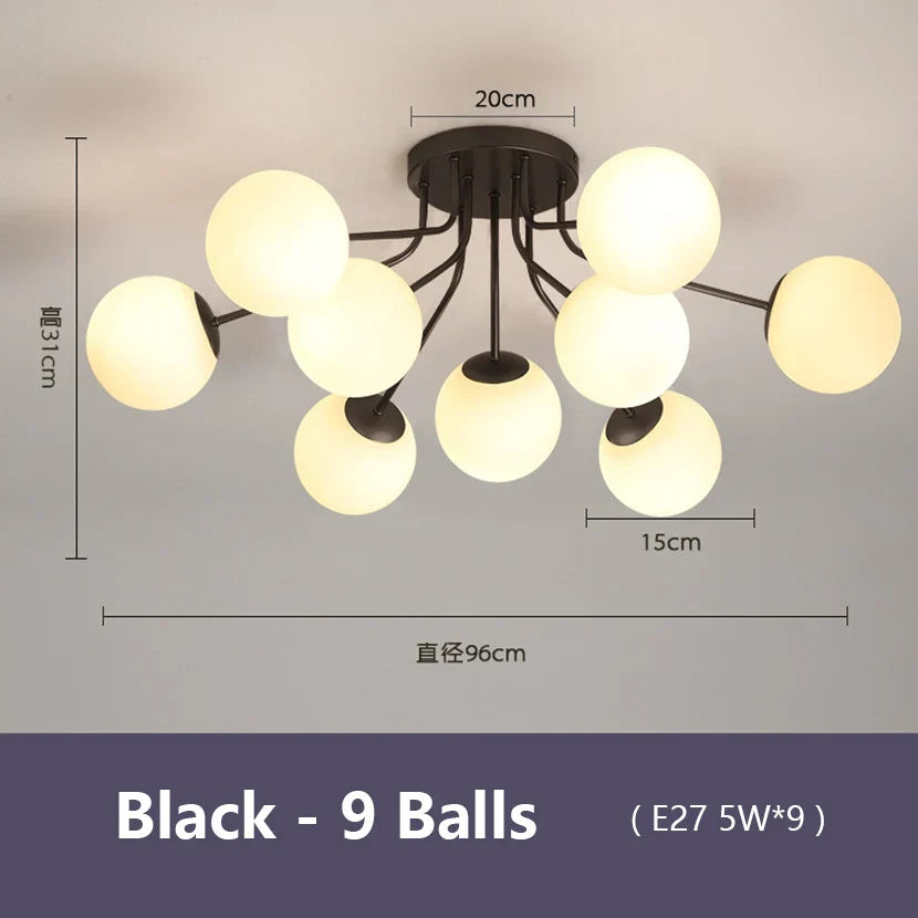 lustre nordique led avec boule de verre suspendue