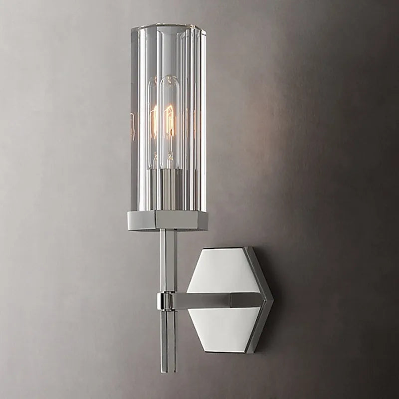 applique murale led de luxe américaine avec abat-jour en cristal et métal doré