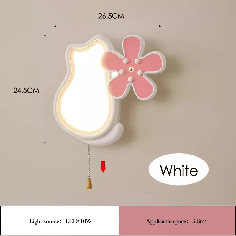 applique murale mignonne avec chat et fleur pour enfant